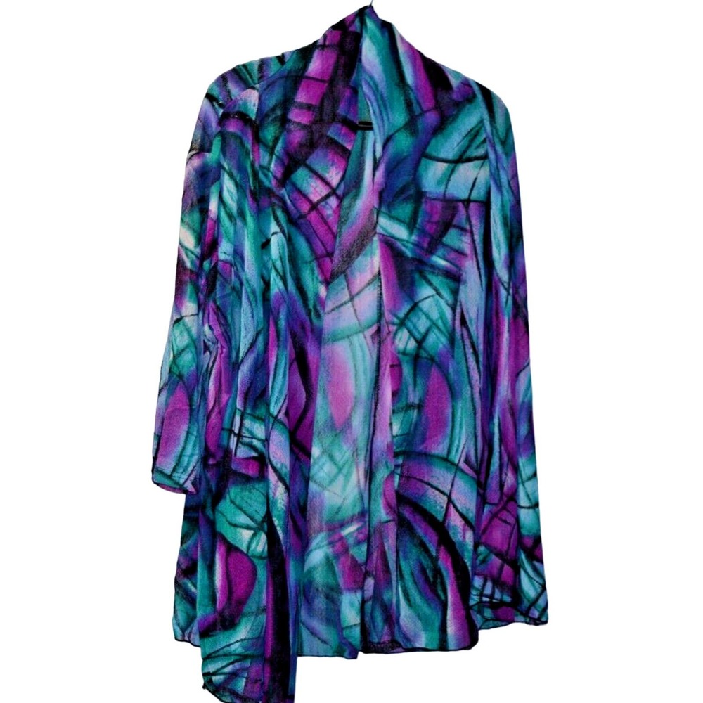 Creation Stained Glass Mesh Cardigan Blue Multi 3X